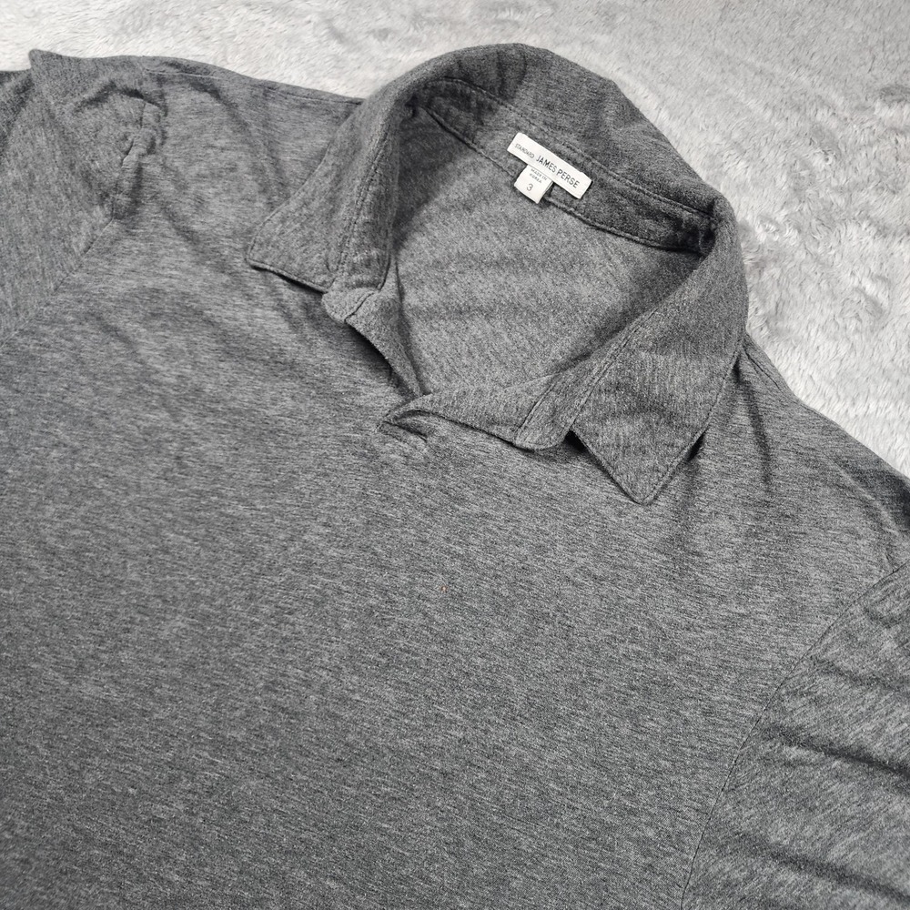 James Perse Polo Shirt Mens L (Fits Small) Gray Standard Lightweight Casual